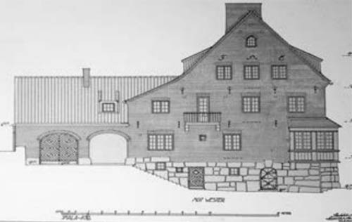 Facade drawing towards the west - source: Arkitekturmuseet