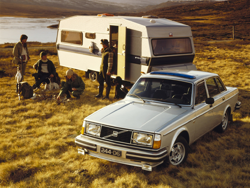 1979 - Volvo 244 GLE D6 with Polar 670 Husvagn, somewhere in the north of Sweden?