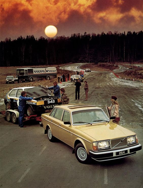 1979 - Volvo 264 GLE with Volvo 343 Rally at a race or rally track somewhere in Sweden, where?