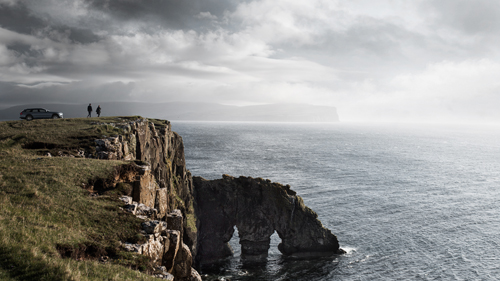 2016 - Volvo V90 Cross Country at Double Sea Arch at Ardmore Point on Skye in Scottland UK