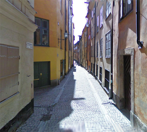 2013 - Prästgatan (near # 15) in Gamla Stan in Stockholm (Google Streetview)