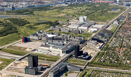 Ørestad Blvd Copenhagen from the air