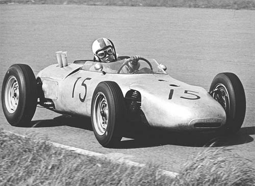 1962 - Ben Pon leaving the Tarzan bend in a Porsche during the Dutch Grand Prix on 20-05-1962. He retired during the second lap because of an accident