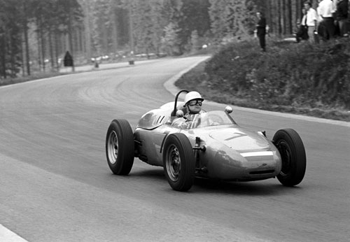 Carel Godin de Beaufort on his way to seventh place in a privately entered Porsche 718, Belgian Grand Prix, Spa Francorchamps, June 17, 1962