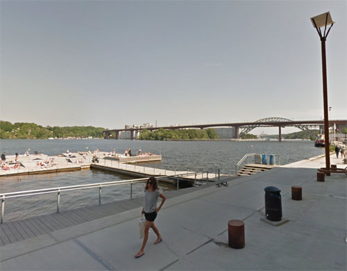 2015 - Sjövikskajen with view on Årsta bridge in Stockholm (google Streetview)