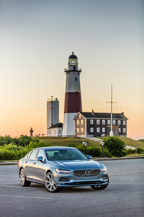 2016 - Volvo S90 at Montauk Point Lighthouse on Montauk Point near East Hampton on Long Island, New York, USA.